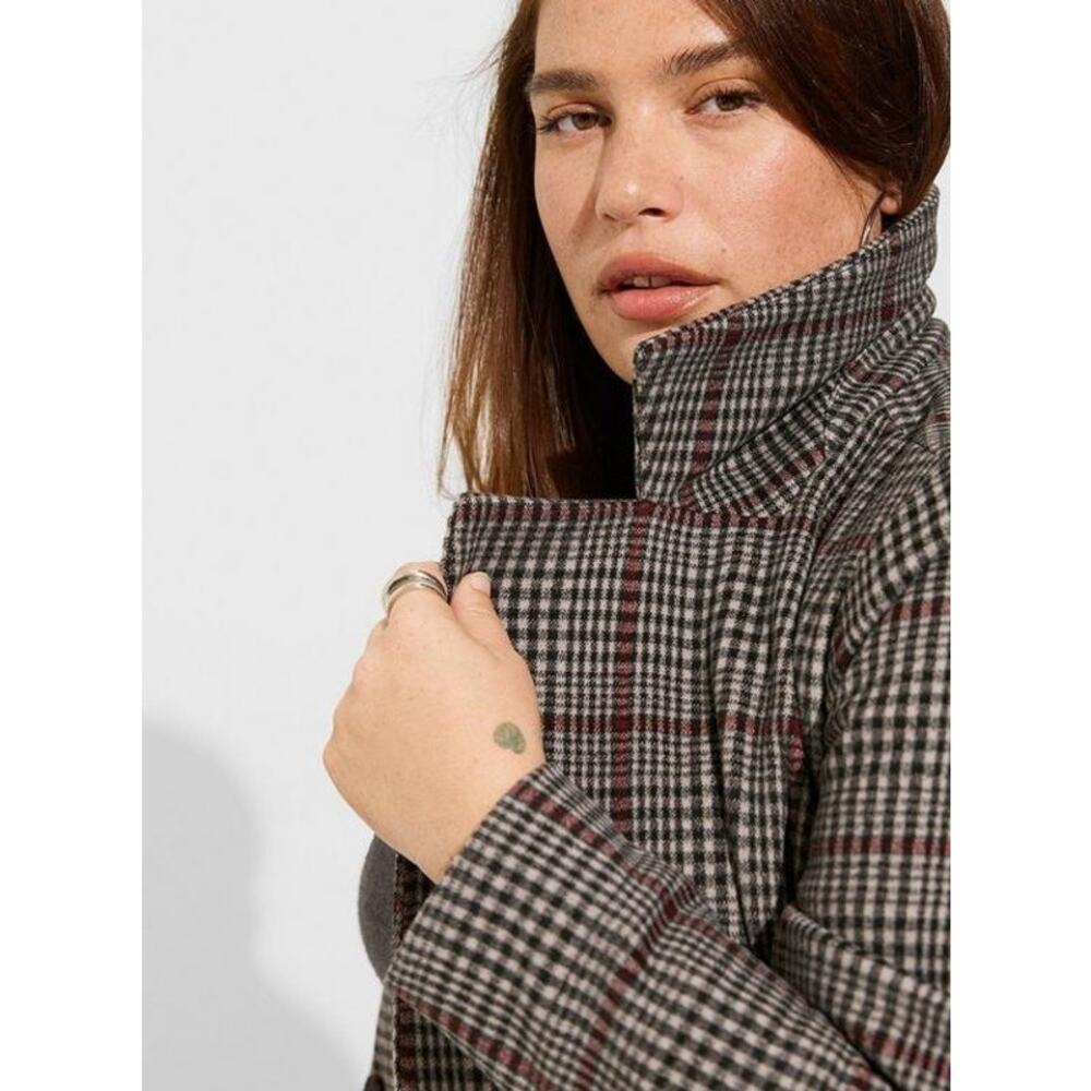 Torrid Plaid Softest Coat Tie Front Women Sz 1 1X 14/16 Gray Red Preppy Classic - Picture 6 of 14